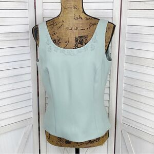 Tahari Embroidered Sleeveless Tank Top Blouse Sage Mint Green 8